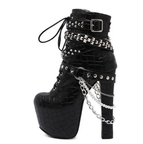 Women's Black Studded Platform Chunky Heel Ankle Boots - Image 8