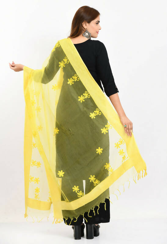 Lemon Yellow Organza Dupatta with All Over Chikan Embroidery