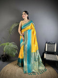 Joban Fashion Yellow Banarasi Soft Silk Woven Saree