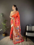 Joban Fashion Orange Floral Paithani Sarees