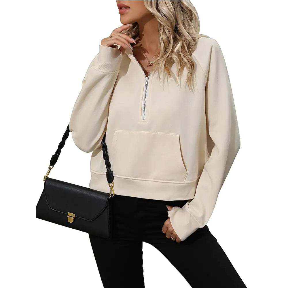 Women's Half Zip Hooded Pullover Sweatshirt Long Sleeve Top - Image 20