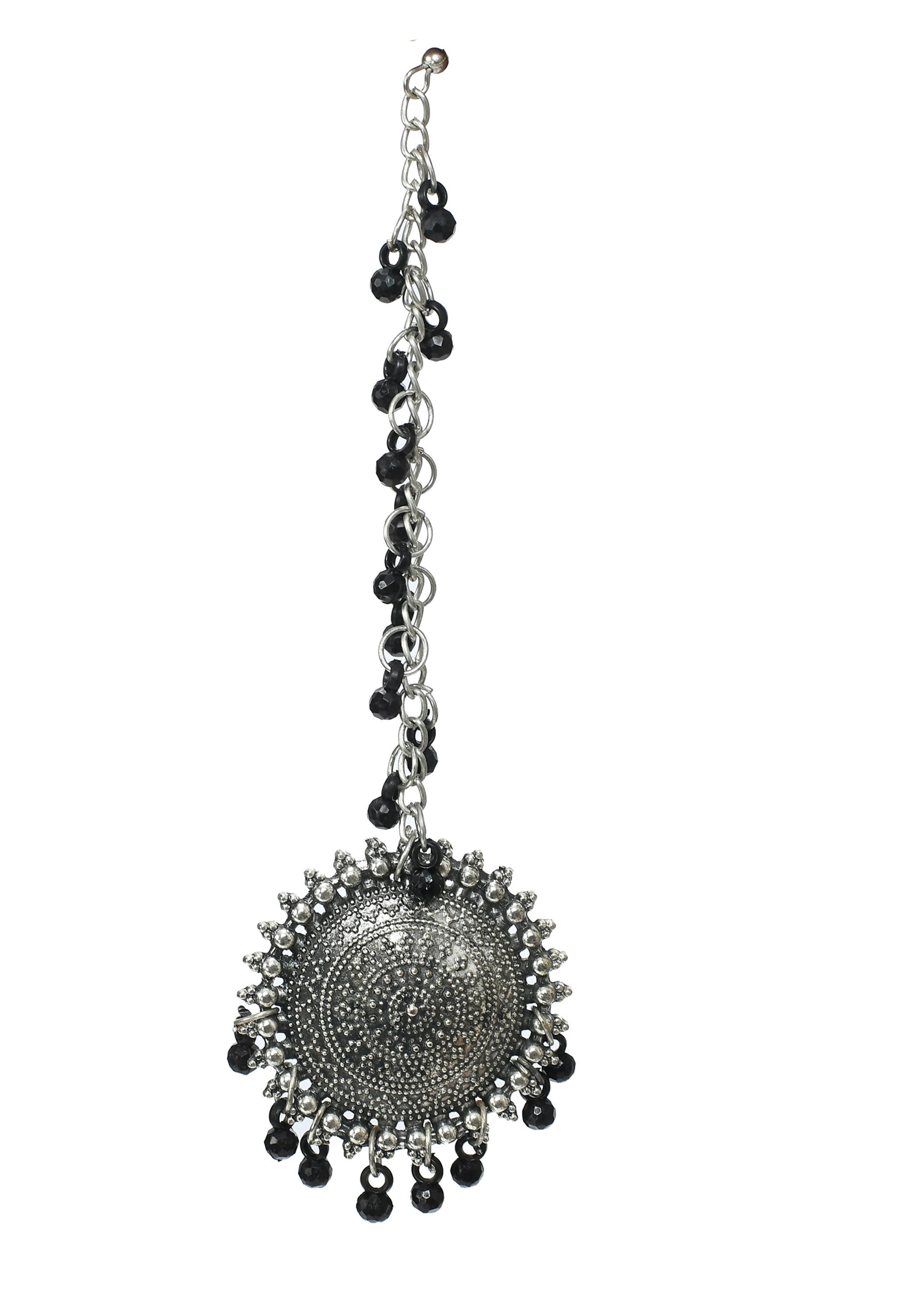 Bahubali Black Beaded Earrings Set with Matching Tikka