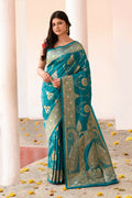 Teal Green Banarasi soft handloom silk saree