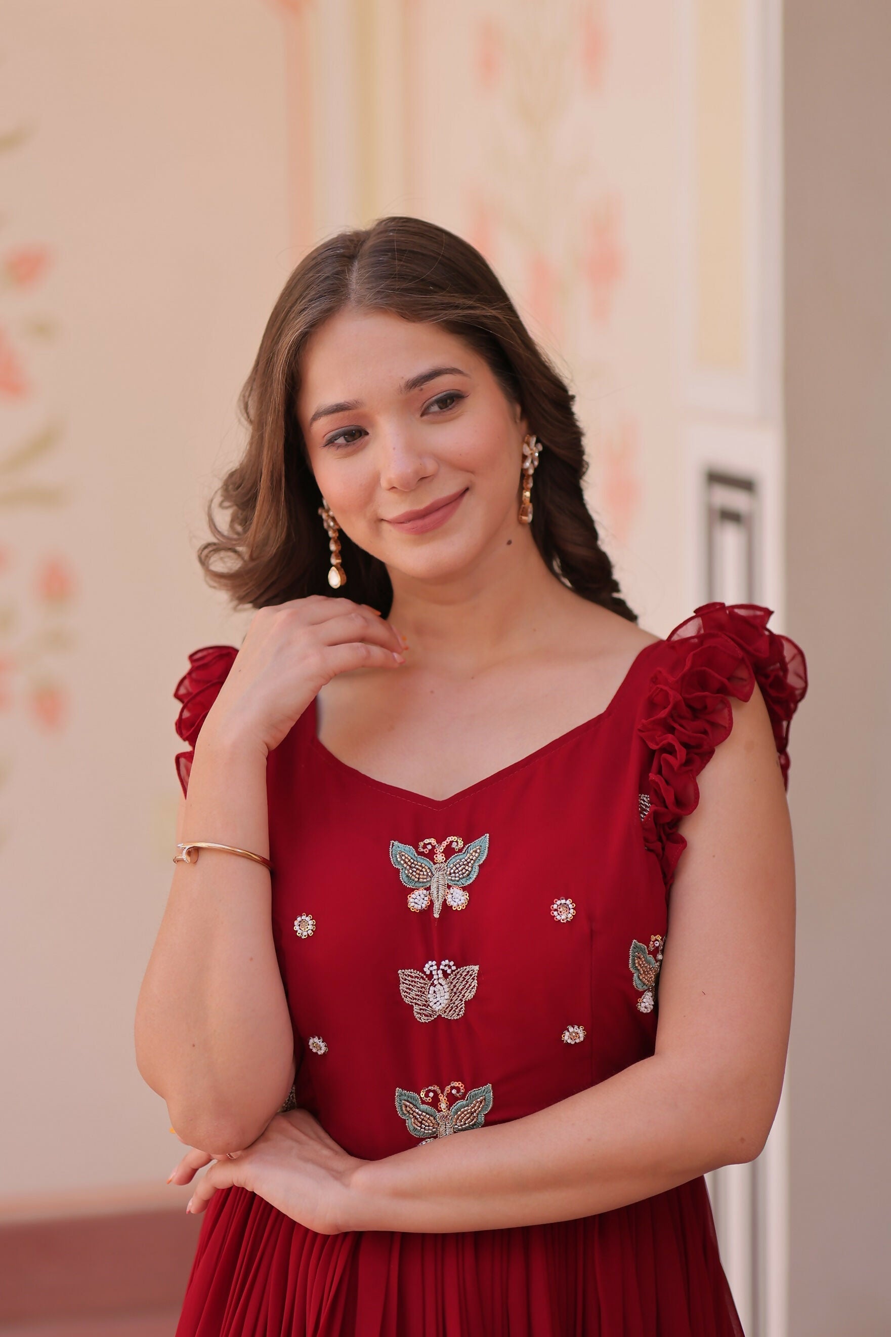 Maroon Georgette Gown with Exquisite Sequence Embroidery Work