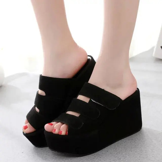 Women's Suede Wedge Slide Sandals with Thick Sole