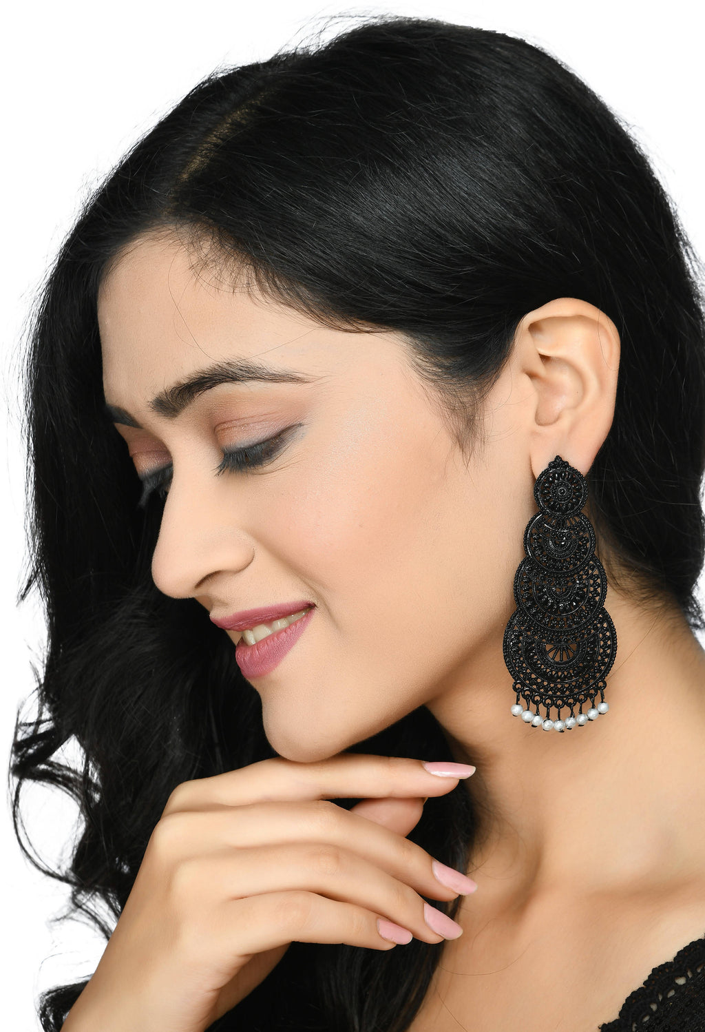 Black Statement Earrings Modern Ethnic Design for Women