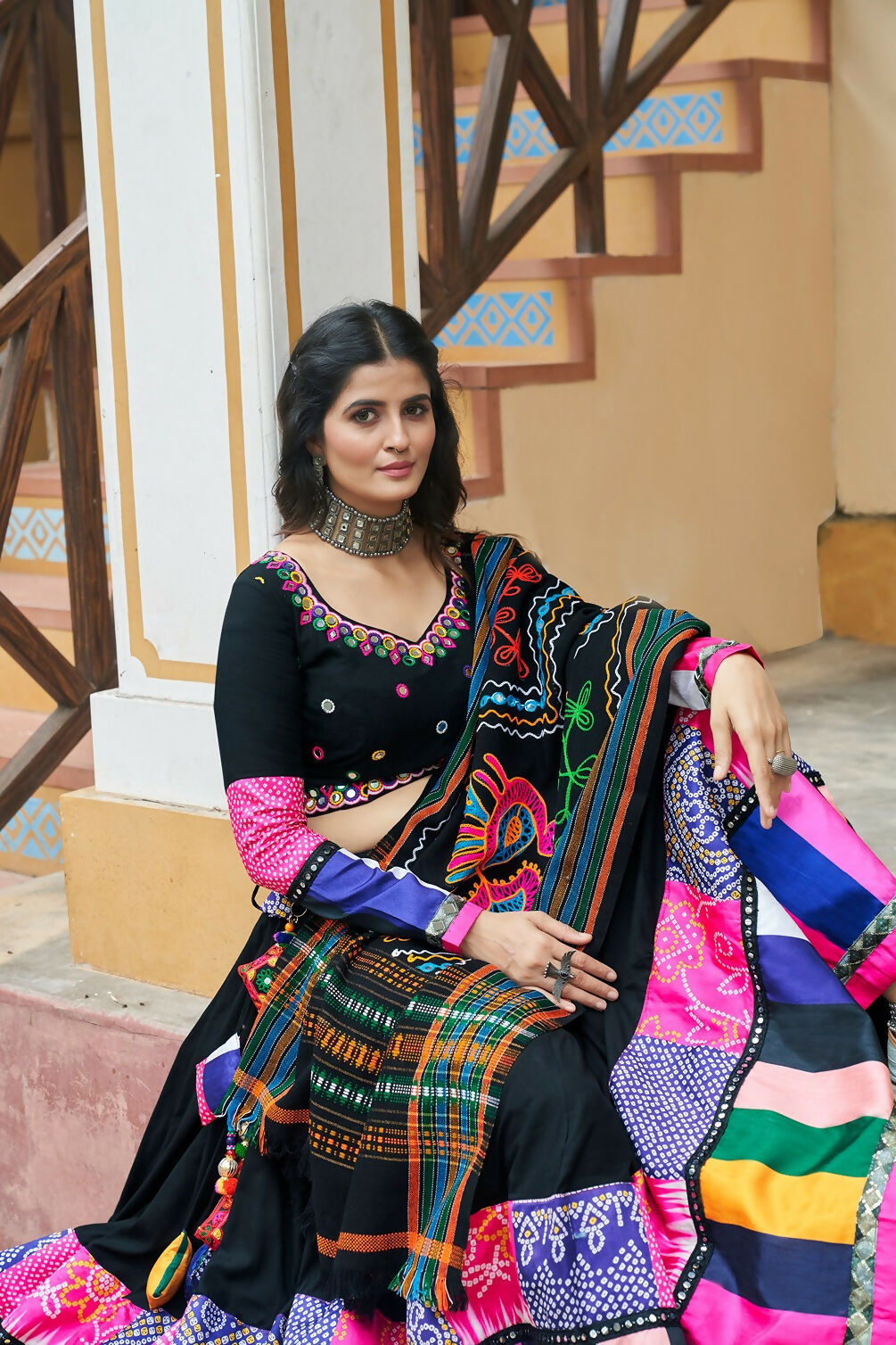 Black Viscose Rayon Designer Lehenga Choli for Navratri Festive