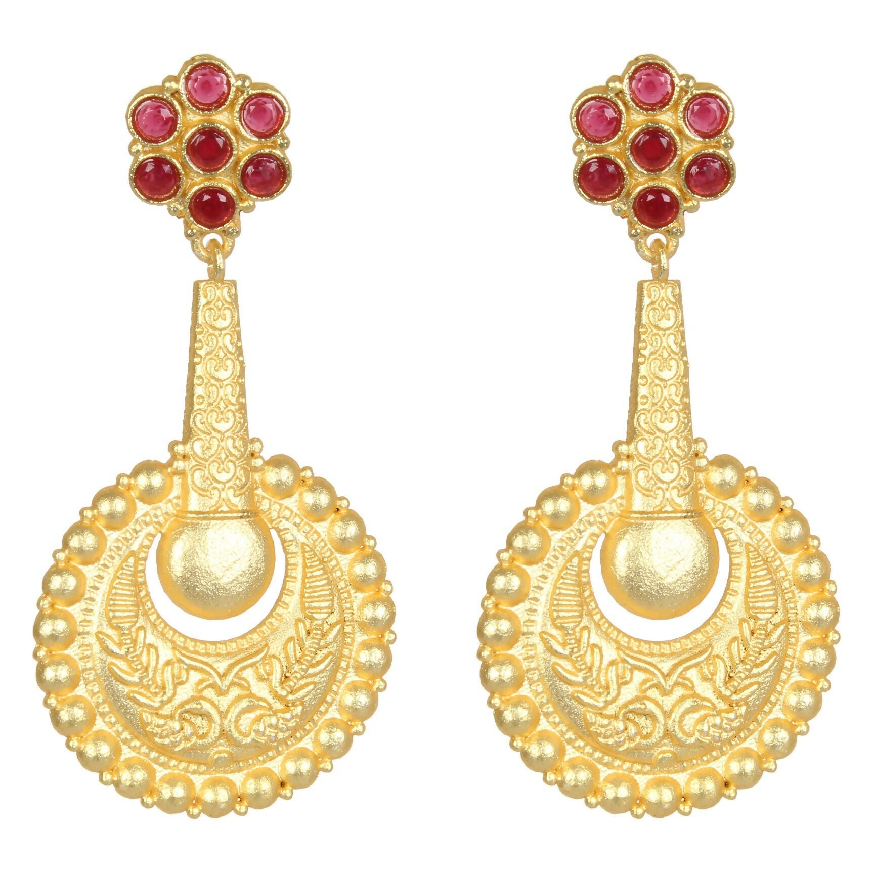 Elegant Matte Gold Brass Earrings with Intricate Texture