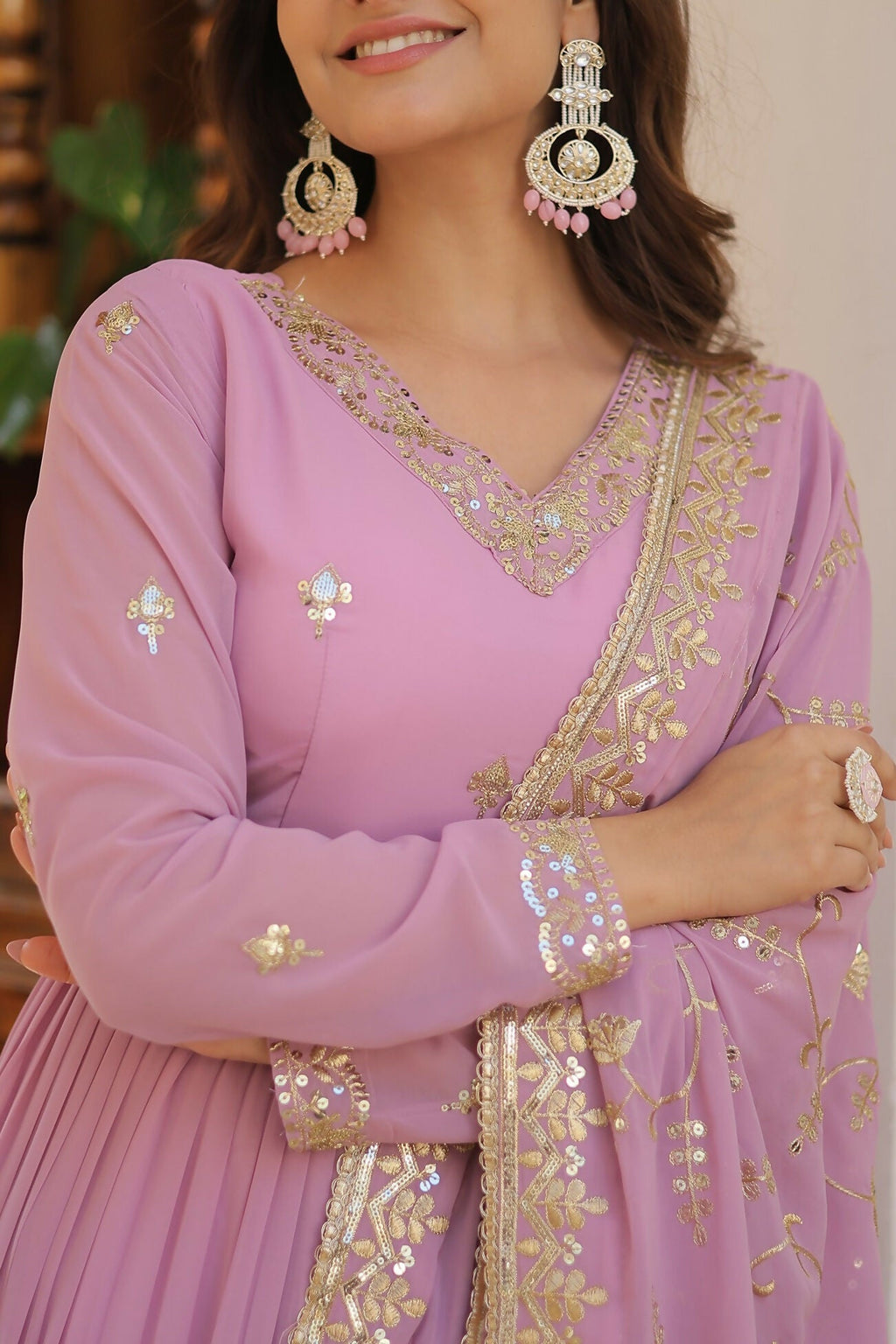 Purple Georgette Kurta Set with Intricate Sequence Embroidery