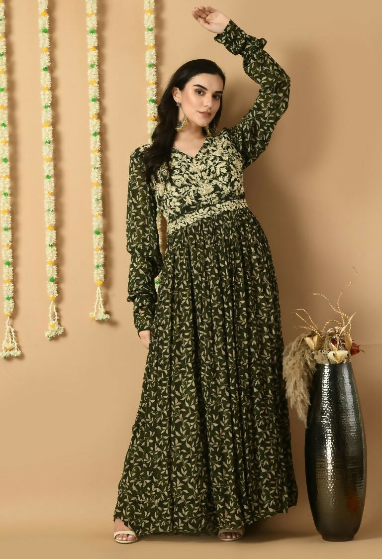Women's Elegant Green Chinnon Kurta Set - 2 Piece Ethnic Wear