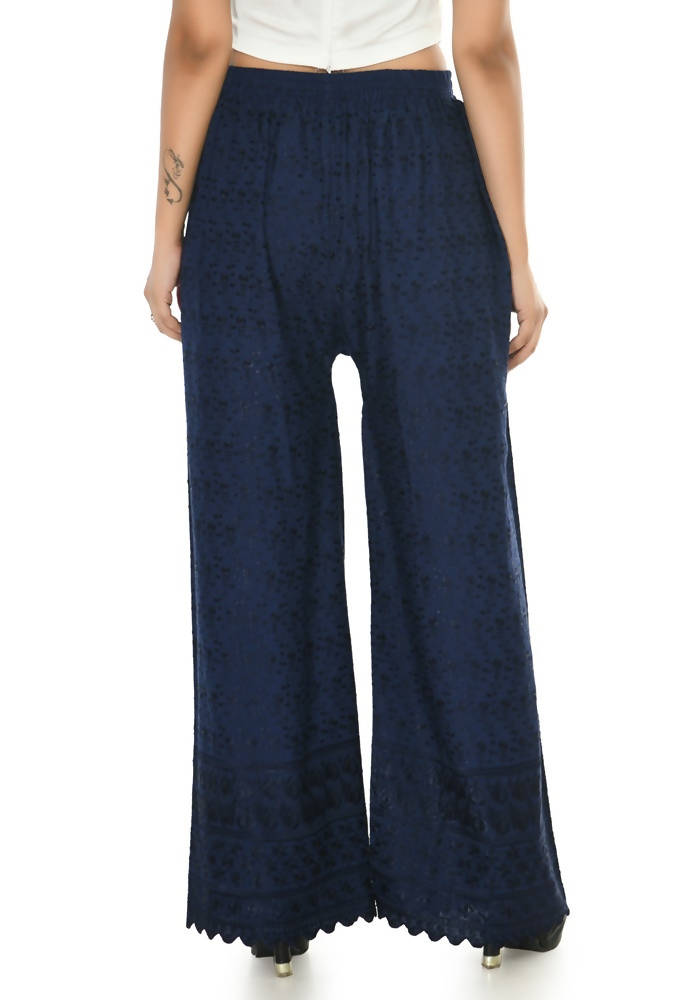 Navy Blue Rayon Cotton Palazzo with Traditional Chikankari Work