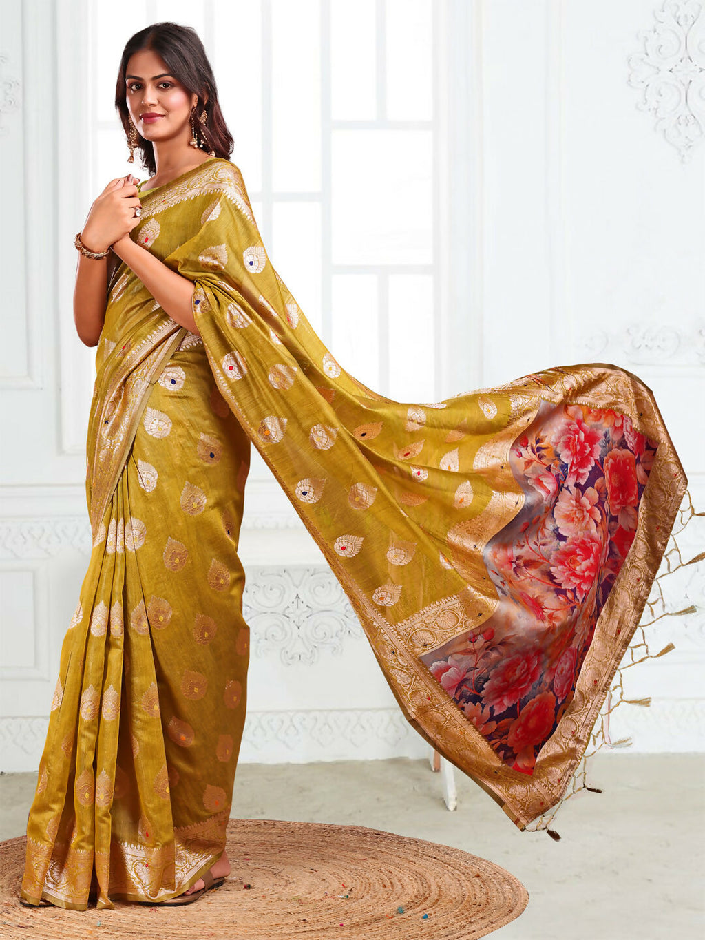 Shree Shyam Fashion Linen Cotton Mhendi Green Saree