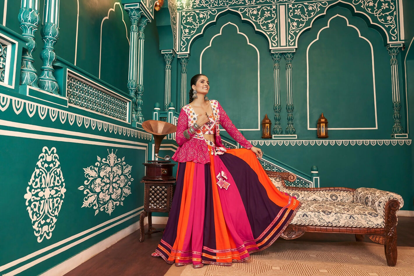 Multi Color Viscose Rayon Navratri Lehenga Choli for Women