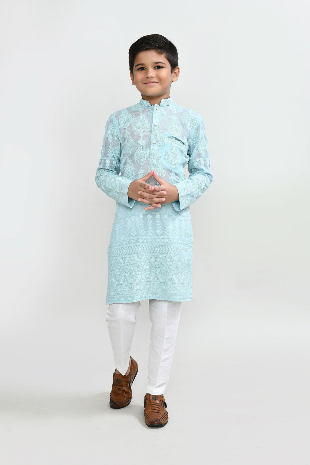Georgette Aqua Green Kurta Set with Straight Fit Pant