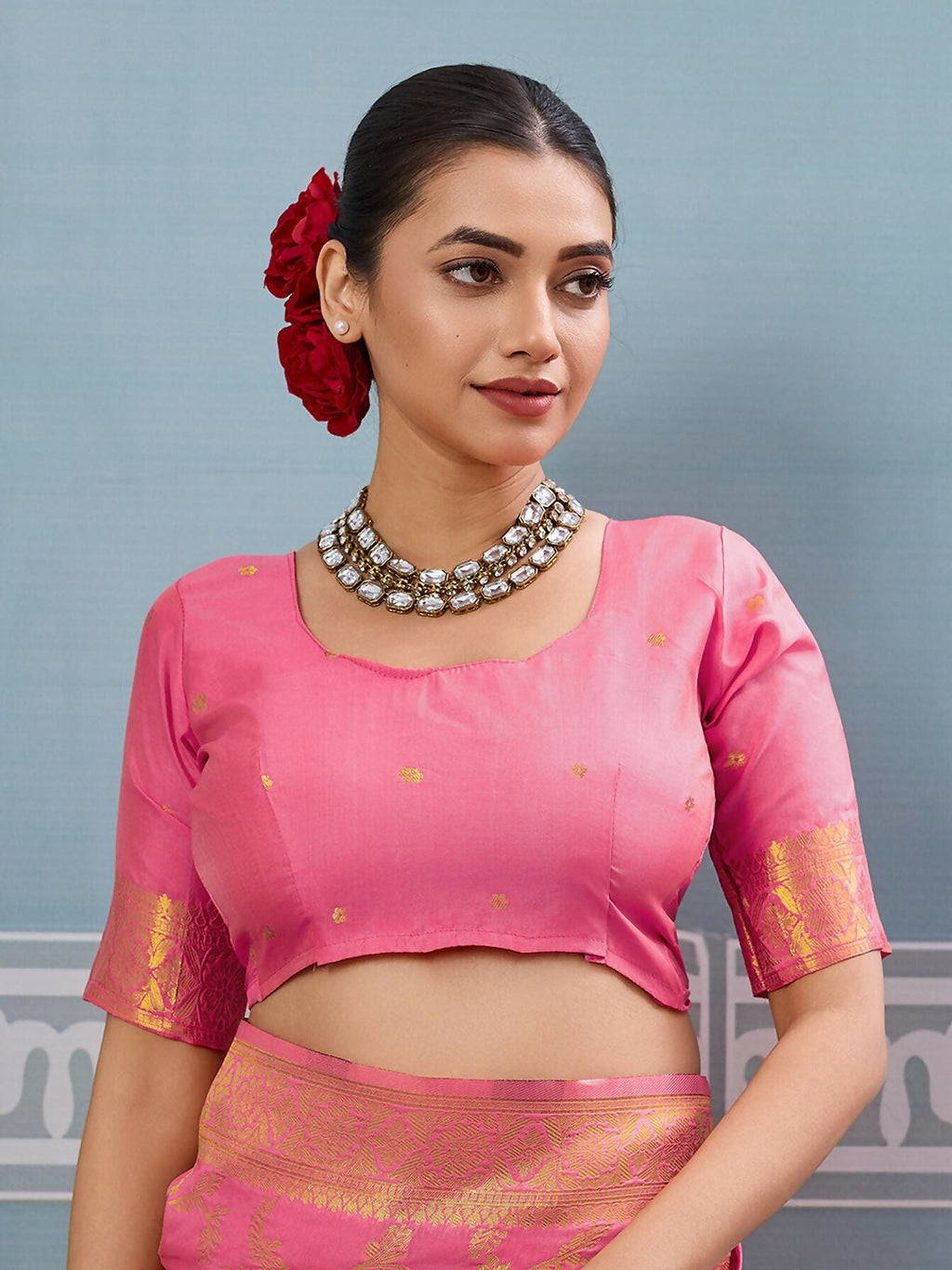 Gajari Silk Saree with Matching Silk Blouse