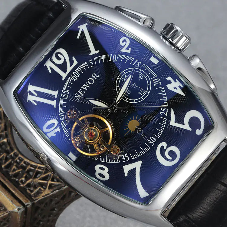Men's Tourbillon Automatic Mechanical Watch with Skeleton Design
