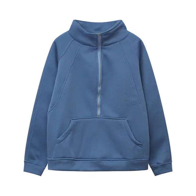 Women's Half Zipper Plush Stand-Up Collar Sweatshirt - Image 36