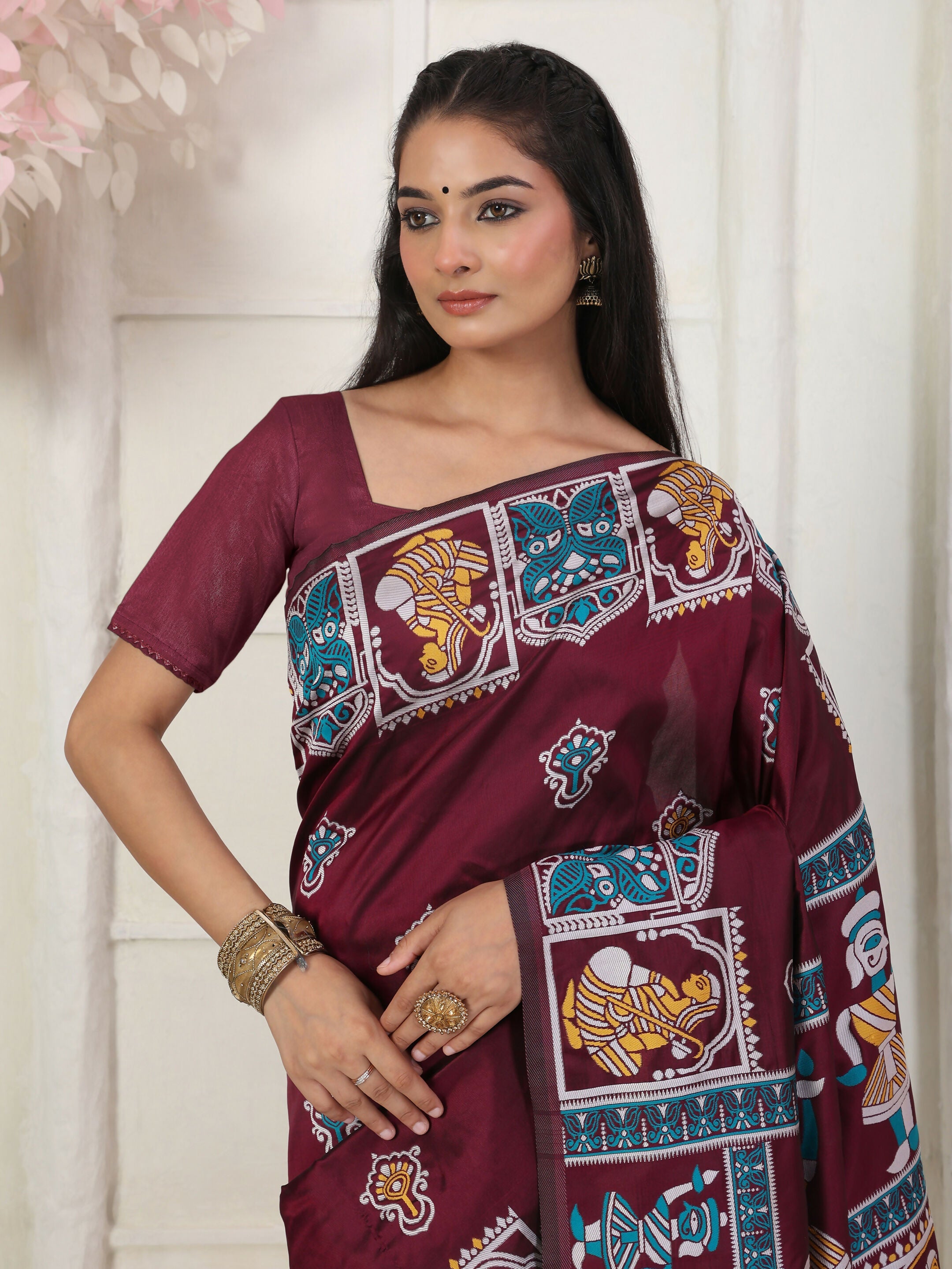 Shree Shyam Fashion Silk Blend Wine Saree