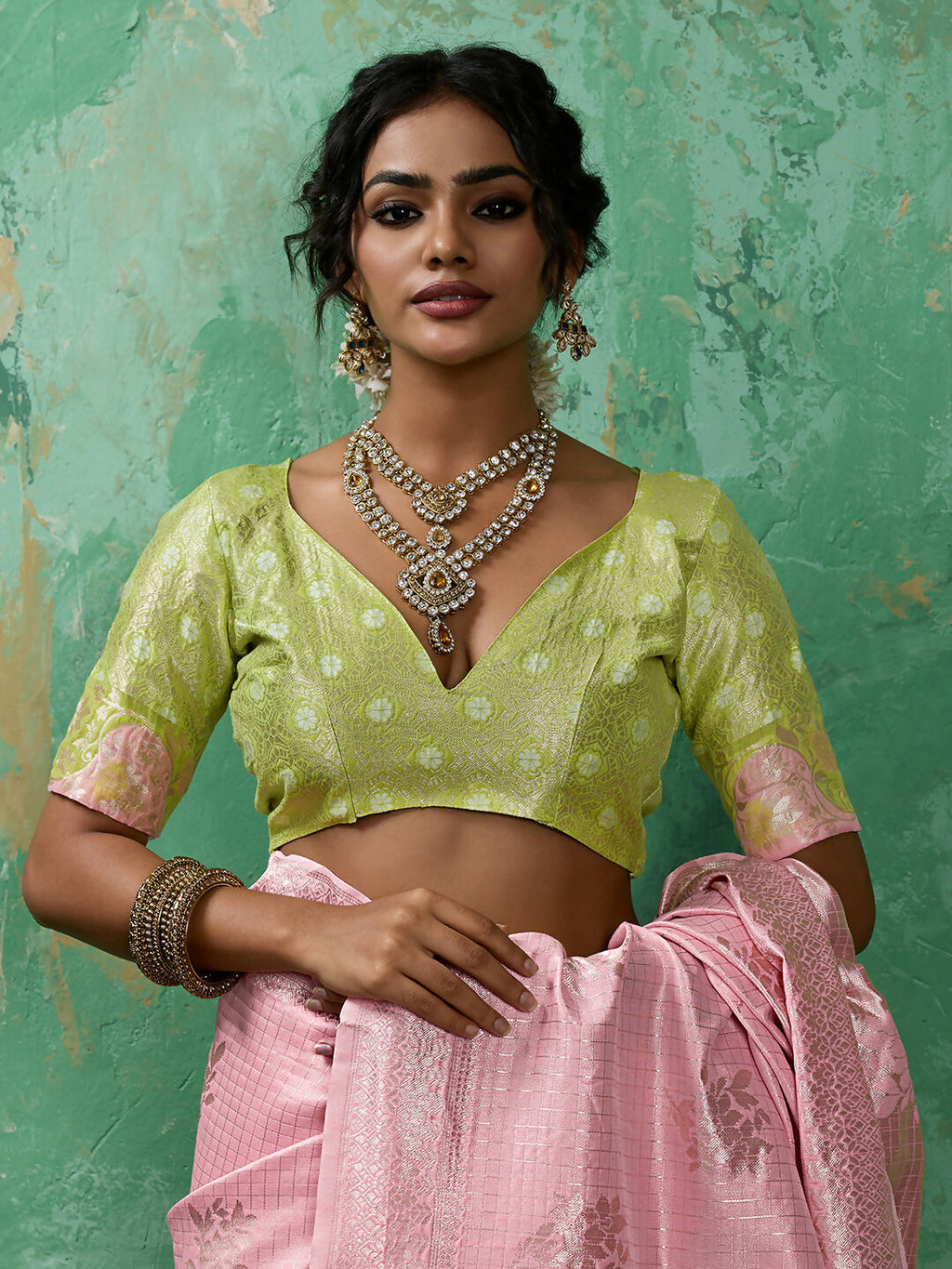 Pink Linen Cotton Saree with Matching Blouse Piece
