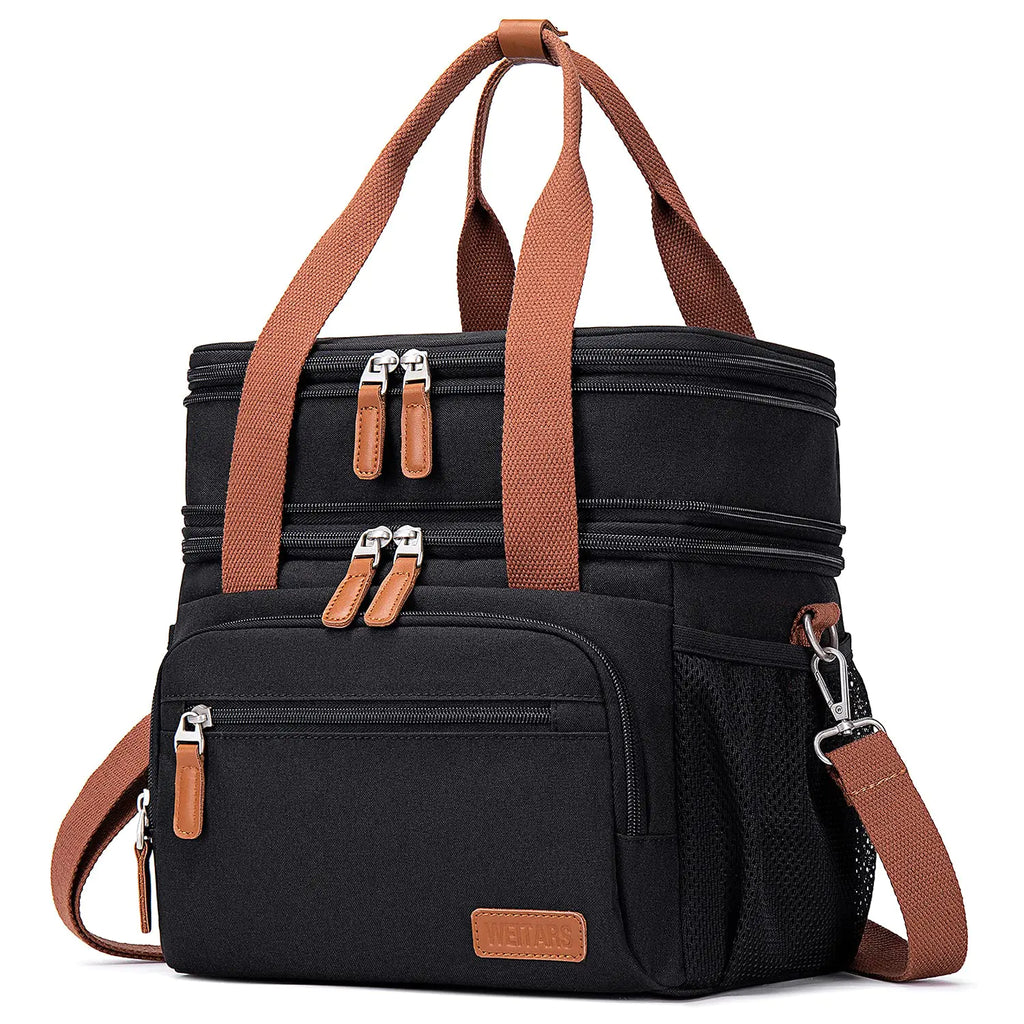 Weitars Lunch Bag for Women Men-Dual Compartment Large Lunch Box for Men Adult Lunch Box for Nurse Office Working Picnic Hiking (15L Black/Kahki)