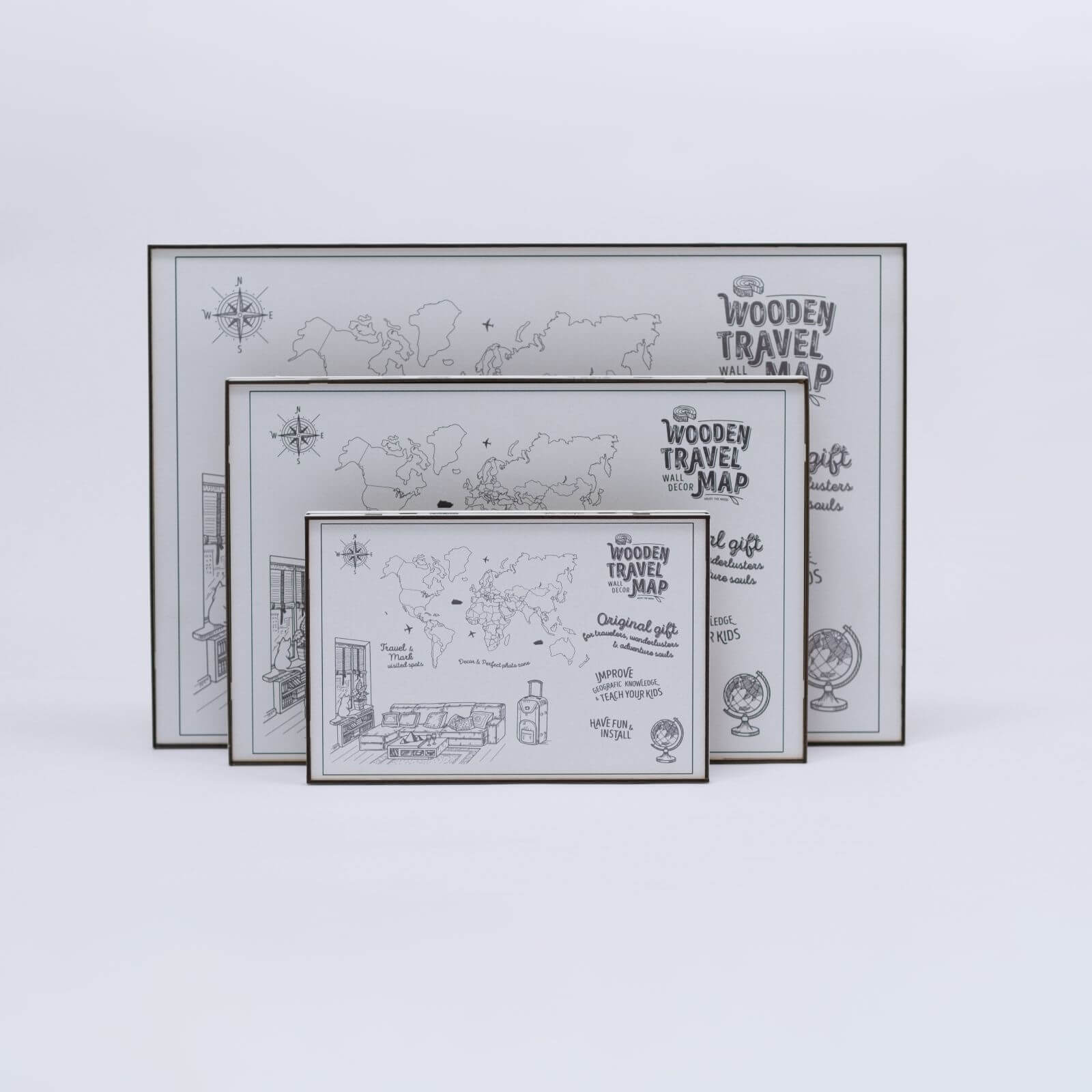 2D Wooden World Map Wall Decor for Modern Home Office Art