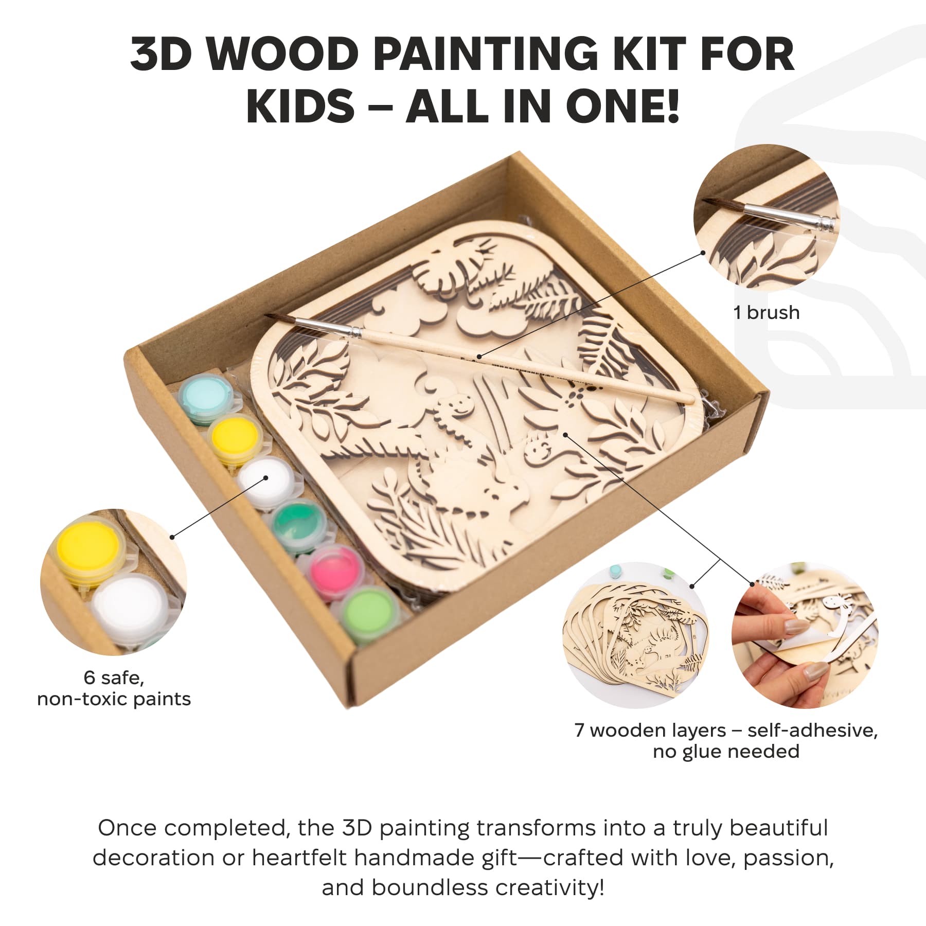 3D DIY Wooden Dinosaur Puzzle Painting Kit for Kids
