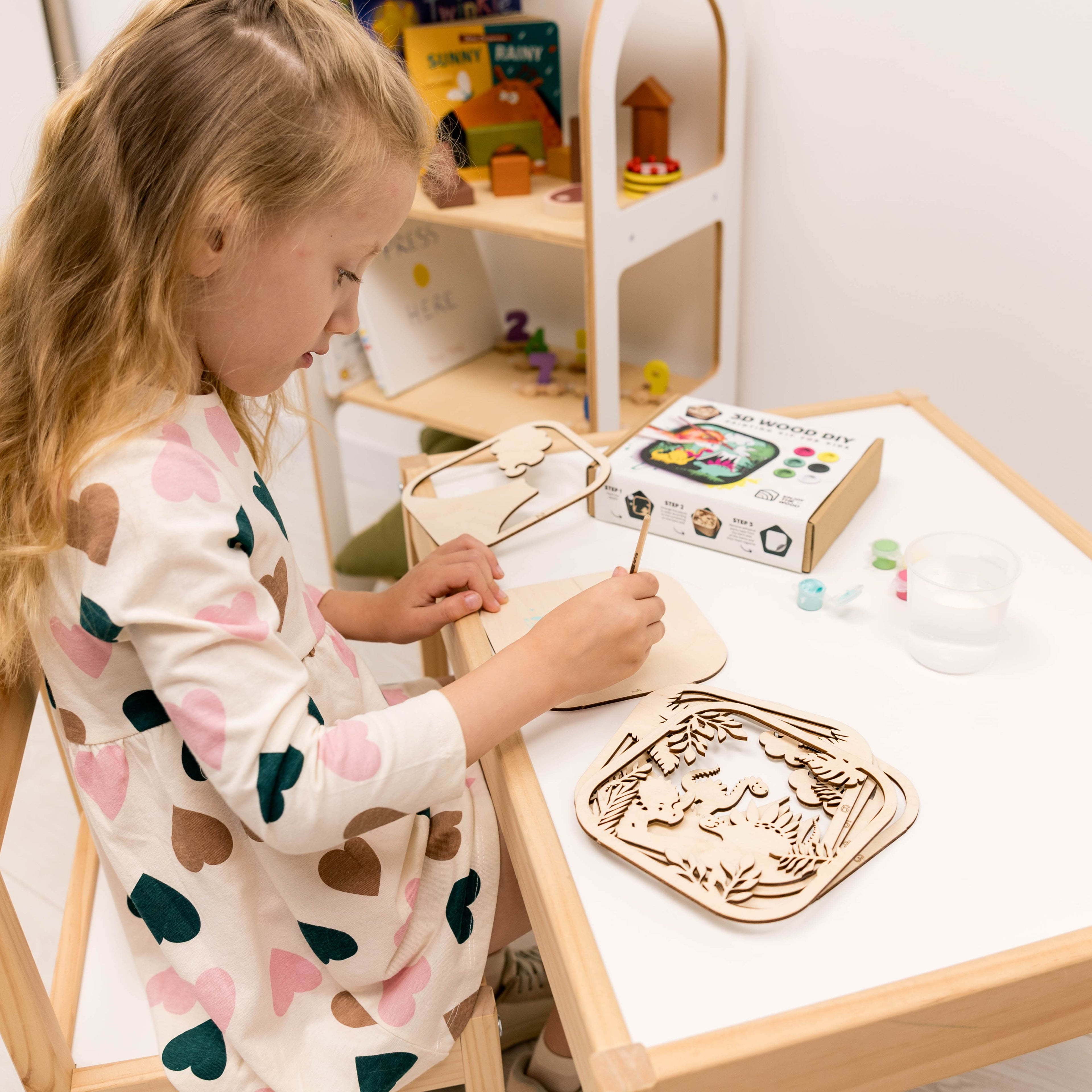 3D DIY Wooden Dinosaur Puzzle Painting Kit for Kids