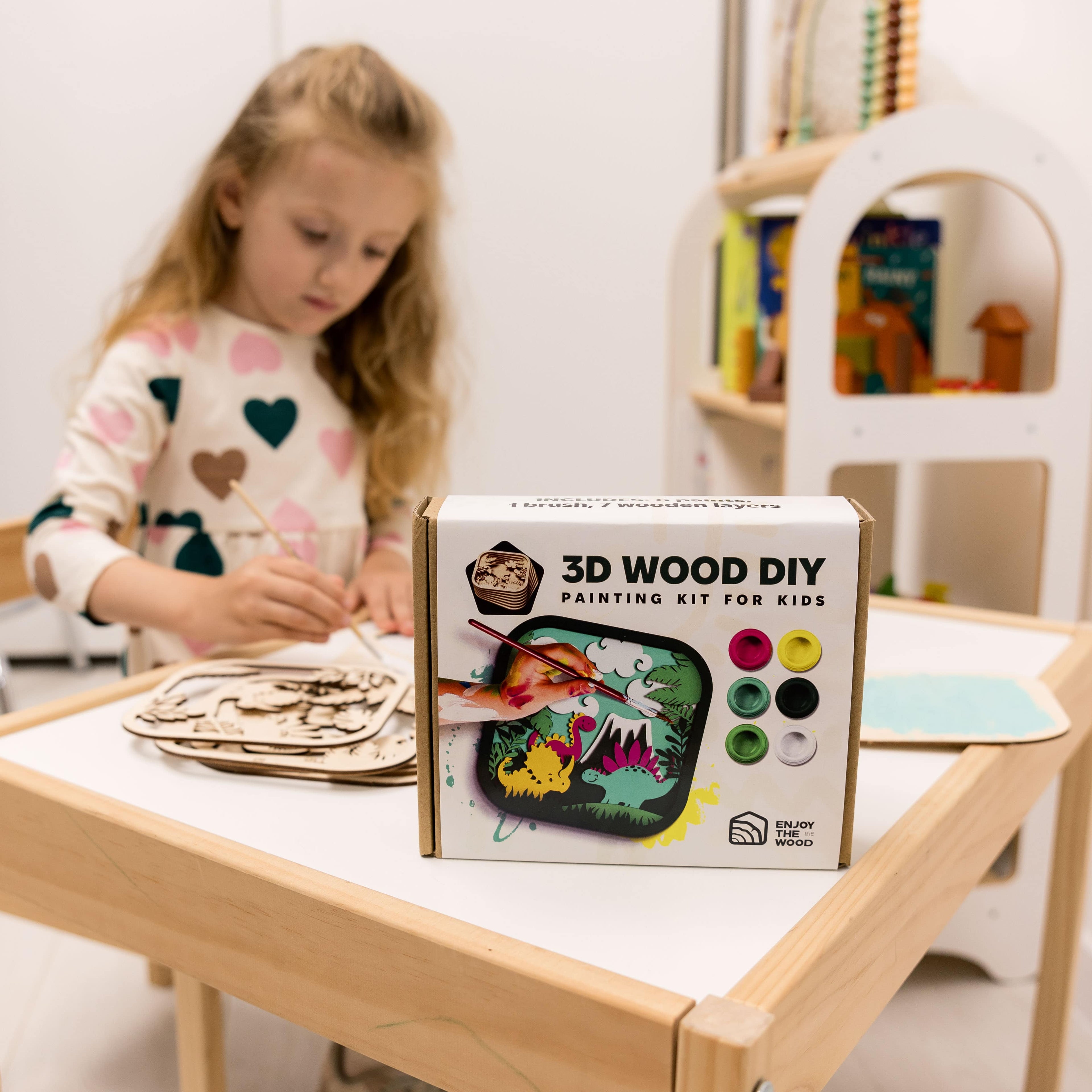 3D DIY Wooden Dinosaur Puzzle Painting Kit for Kids