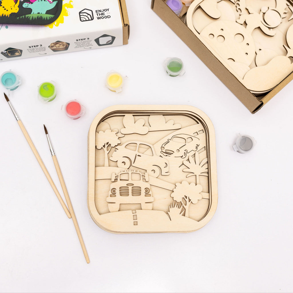 3D DIY Wood Painting Kit for Kids – Car Race Craft Activity