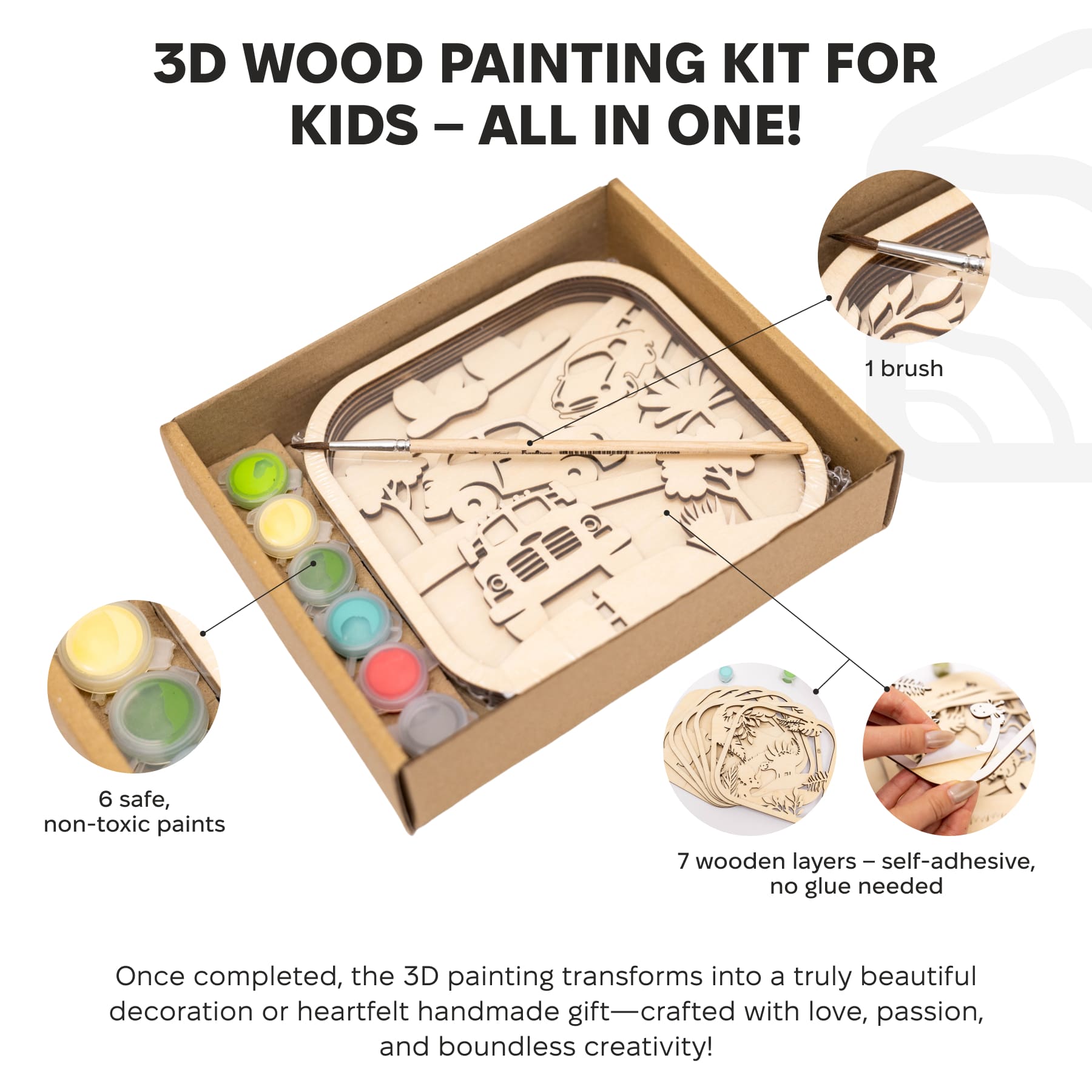 3D DIY Wood Painting Kit for Kids – Car Race Craft Activity