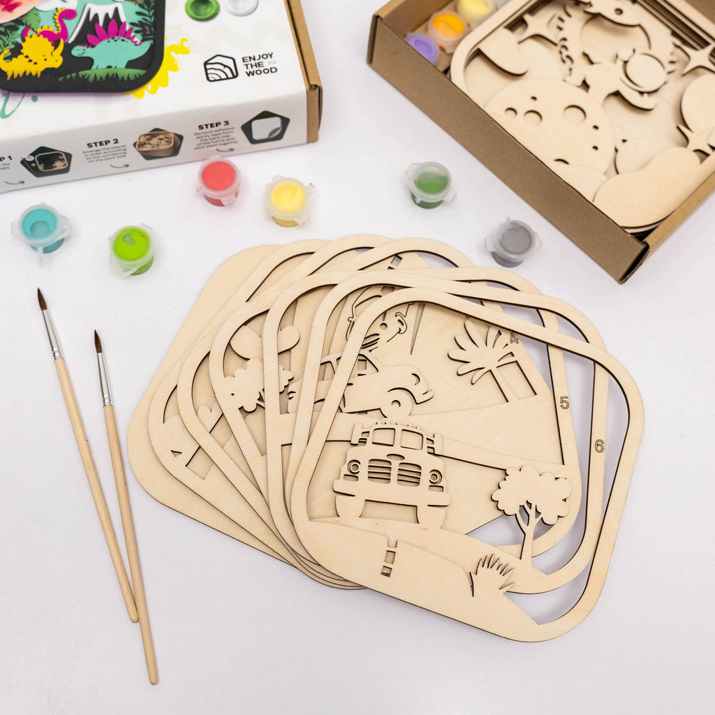 3D DIY Wood Painting Kit for Kids – Car Race Craft Activity