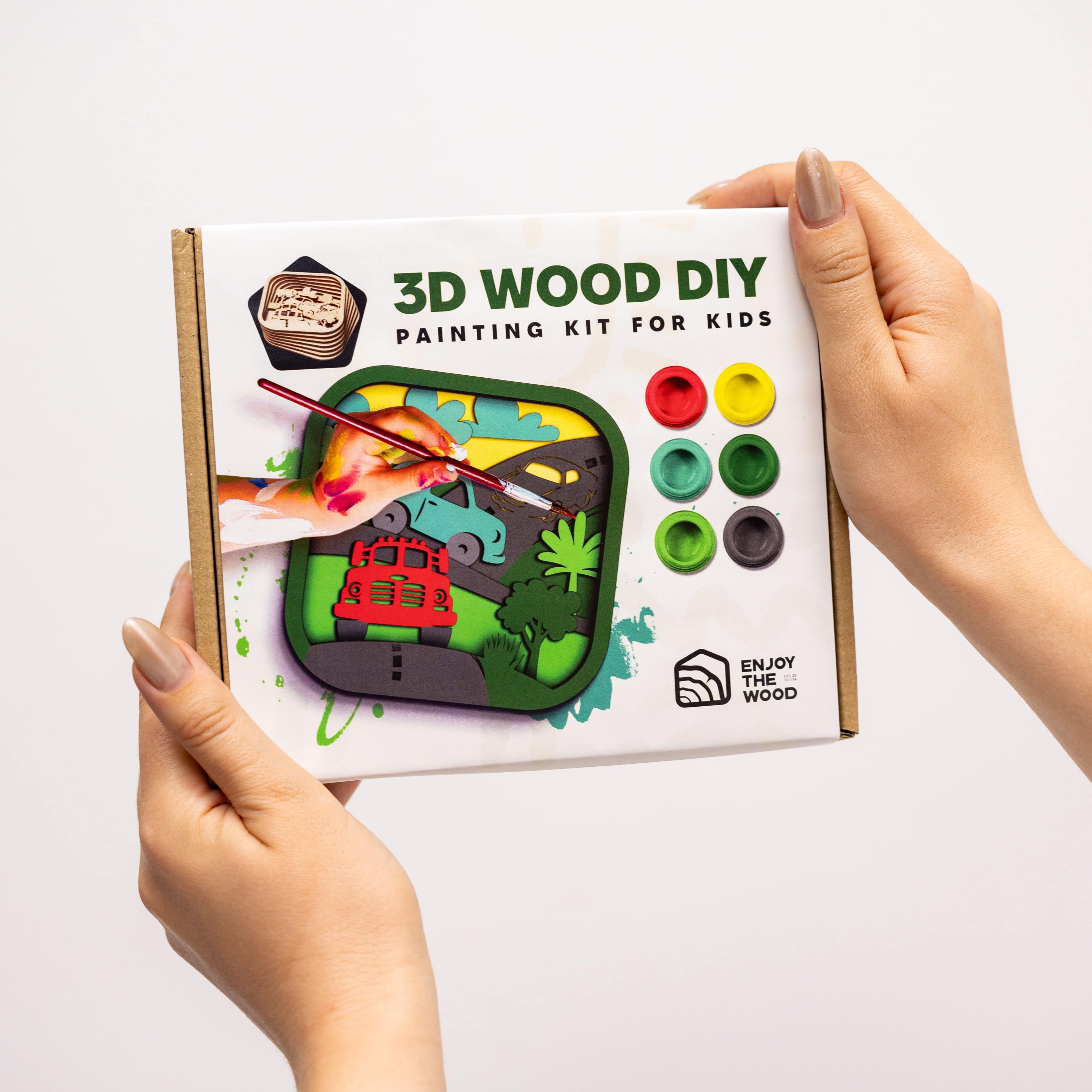3D DIY Wood Painting Kit for Kids – Car Race Craft Activity