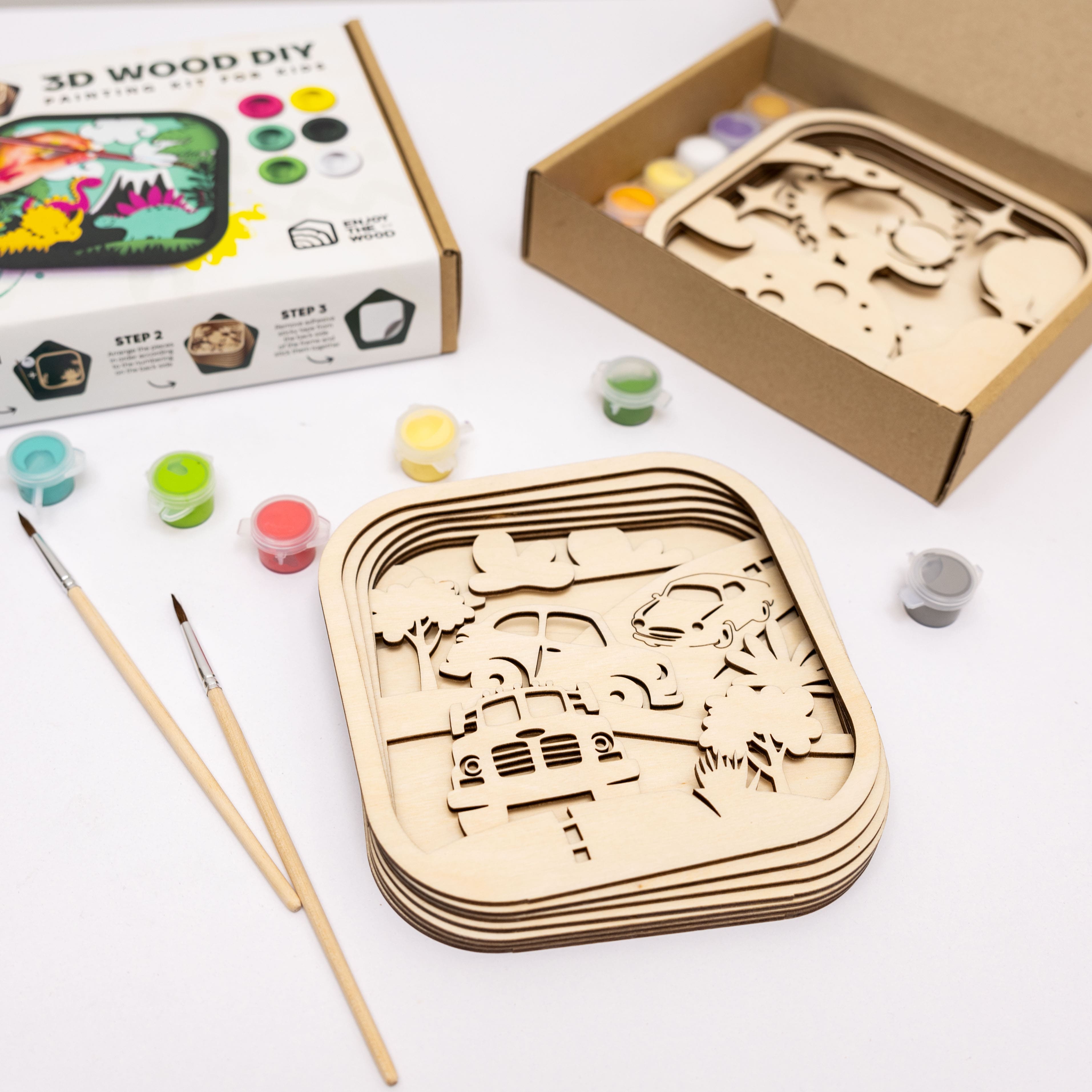 3D DIY Wood Painting Kit for Kids – Car Race Craft Activity