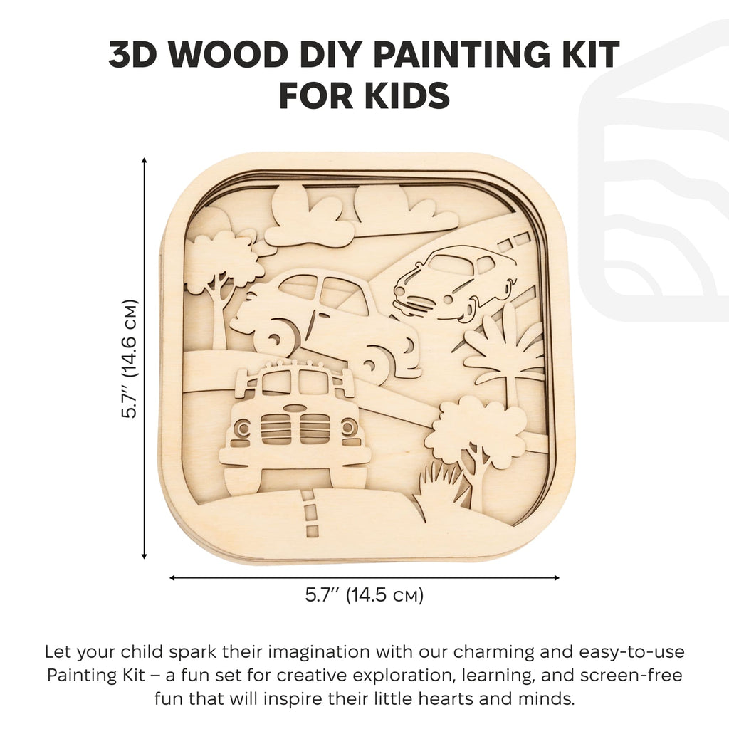 3D DIY Wood Painting Kit for Kids – Car Race Craft Activity