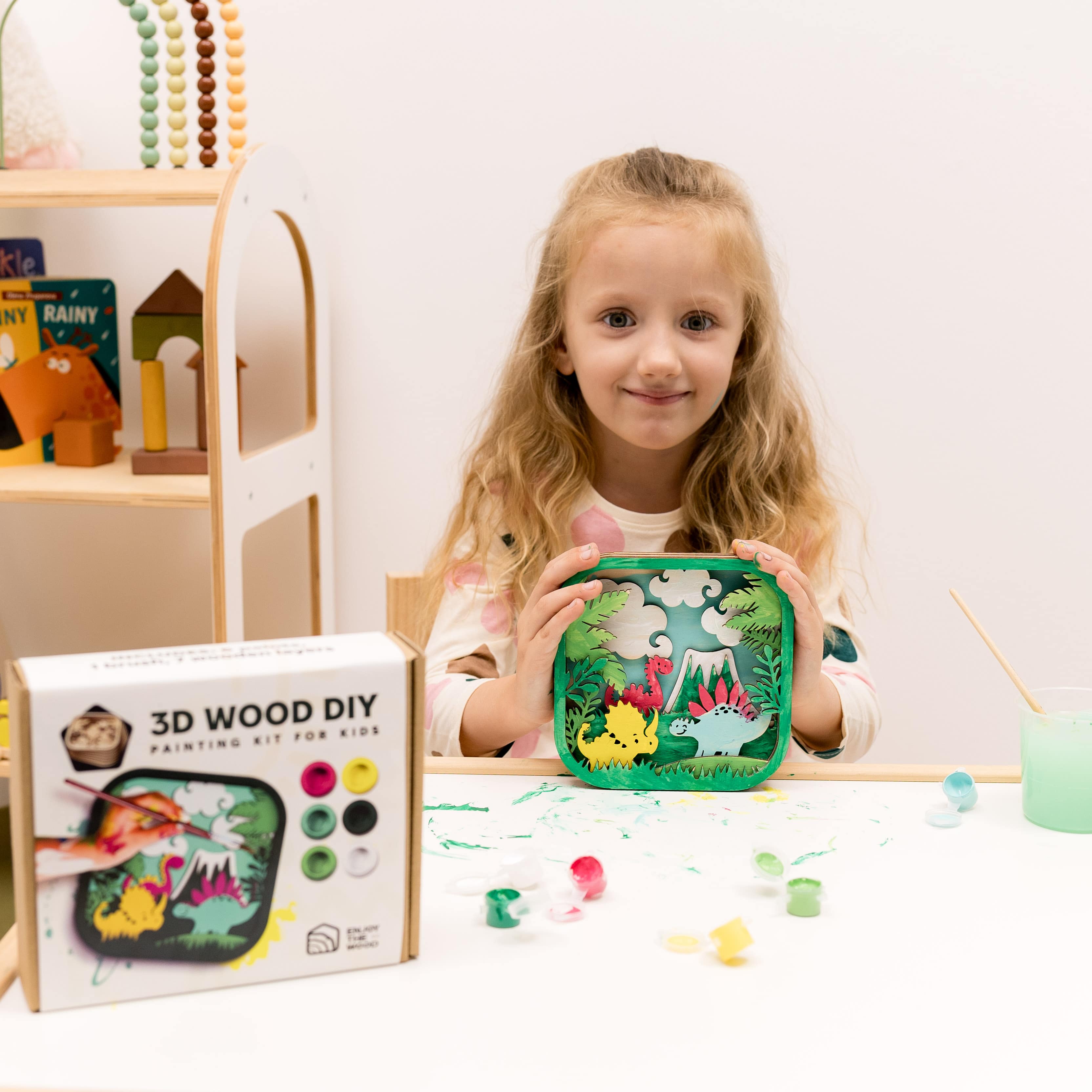 3D DIY Wooden Dinosaur Puzzle Painting Kit for Kids