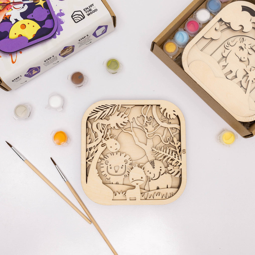 3D DIY Wooden Safari Painting Kit for Kids Educational Art Set