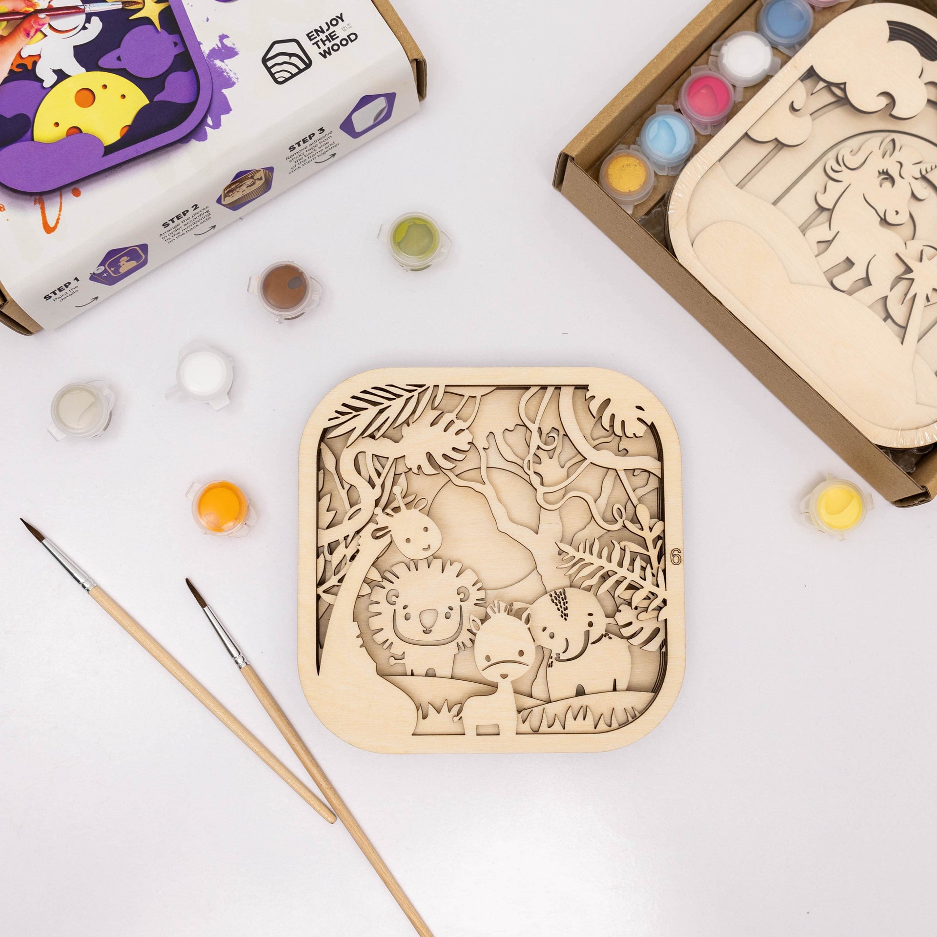 3D DIY Wooden Safari Painting Kit for Kids Educational Art Set