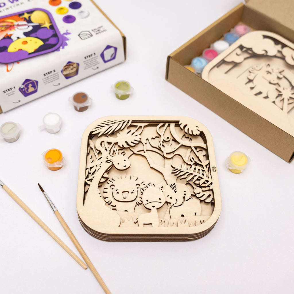 3D DIY Wooden Safari Painting Kit for Kids Educational Art Set