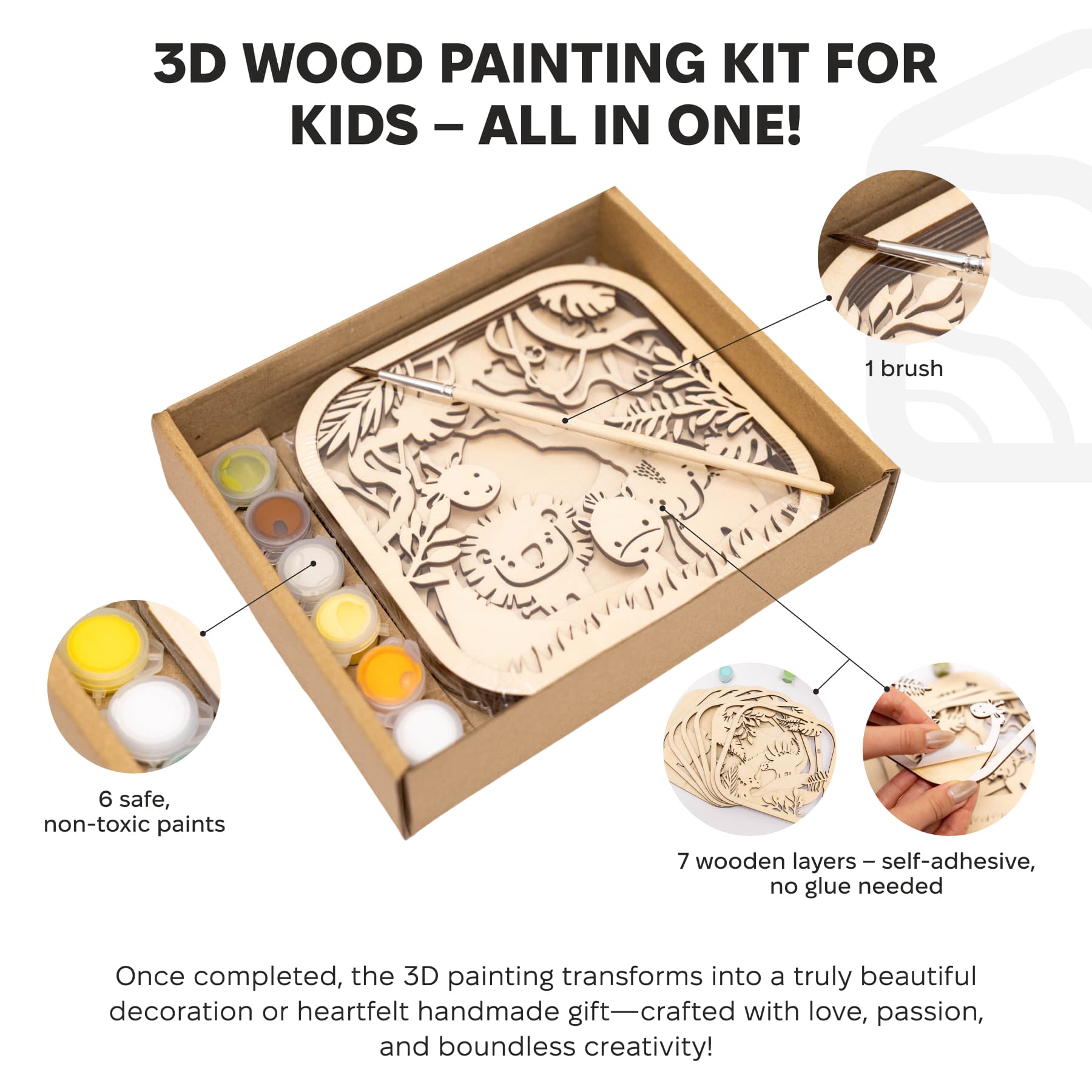 3D DIY Wooden Safari Painting Kit for Kids Educational Art Set