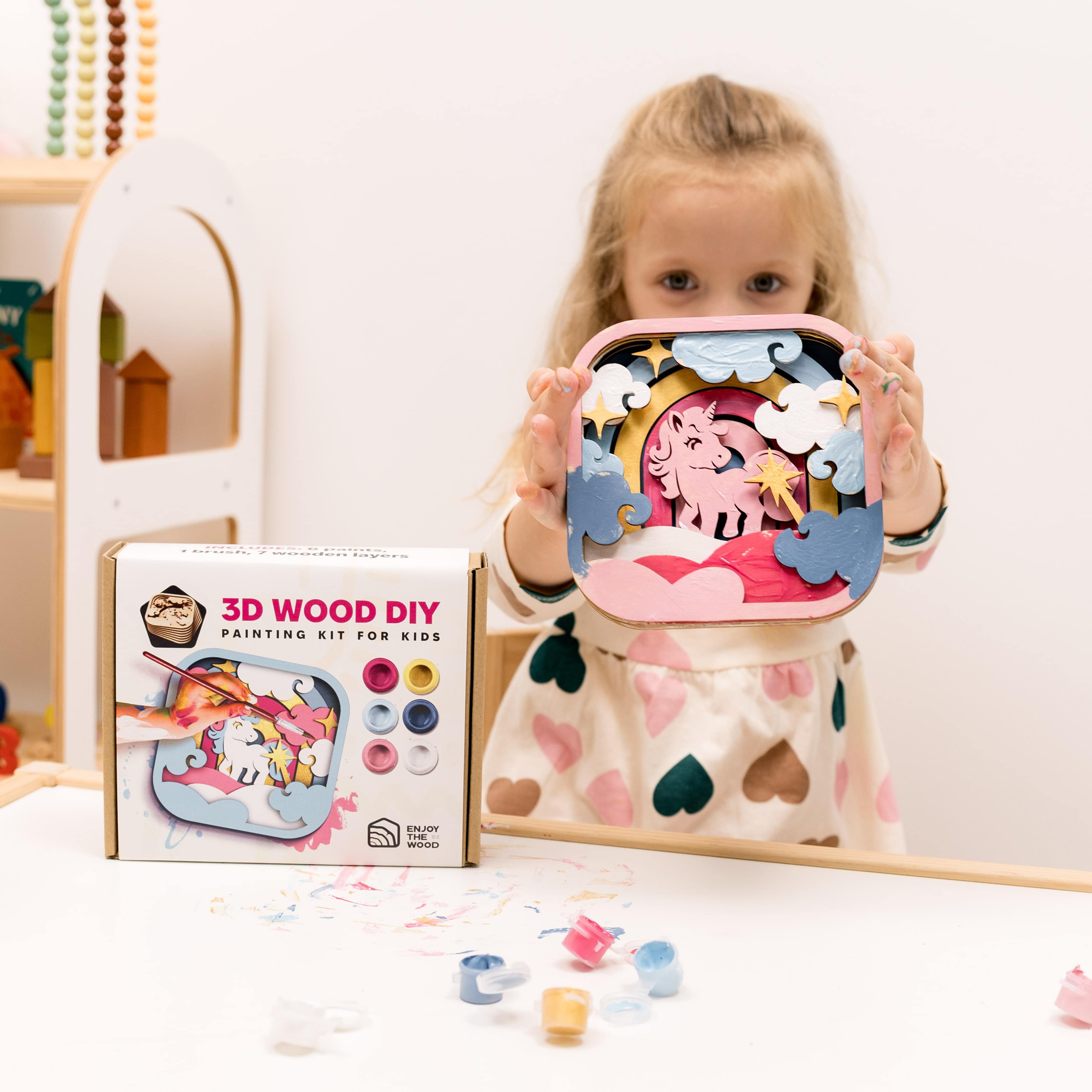 3D DIY Wood Painting Kit for Kids - Unicorn Educational Craft Set