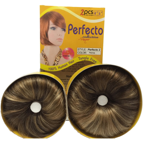 A selection of 100% human hair extensions in brown and blonde shades, including 4 and 6-inch lengths.