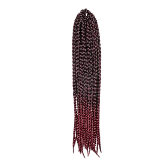 Bundles of 24-inch Kanekalon crochet master braids in dark brown and burgundy colors