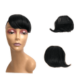 A collection of 100% human hair extensions in natural jet black, featuring clip-in closures.
