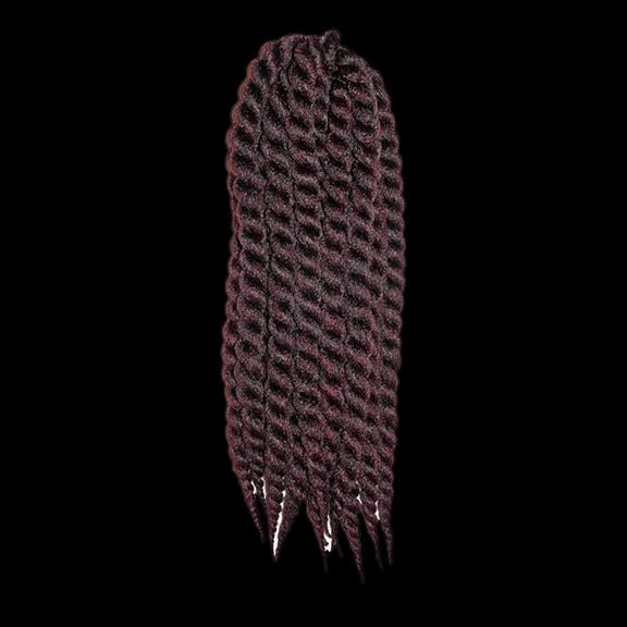 24 inch Kanekalon crochet rhythm braid hair extensions in burgundy and dark-red shades.