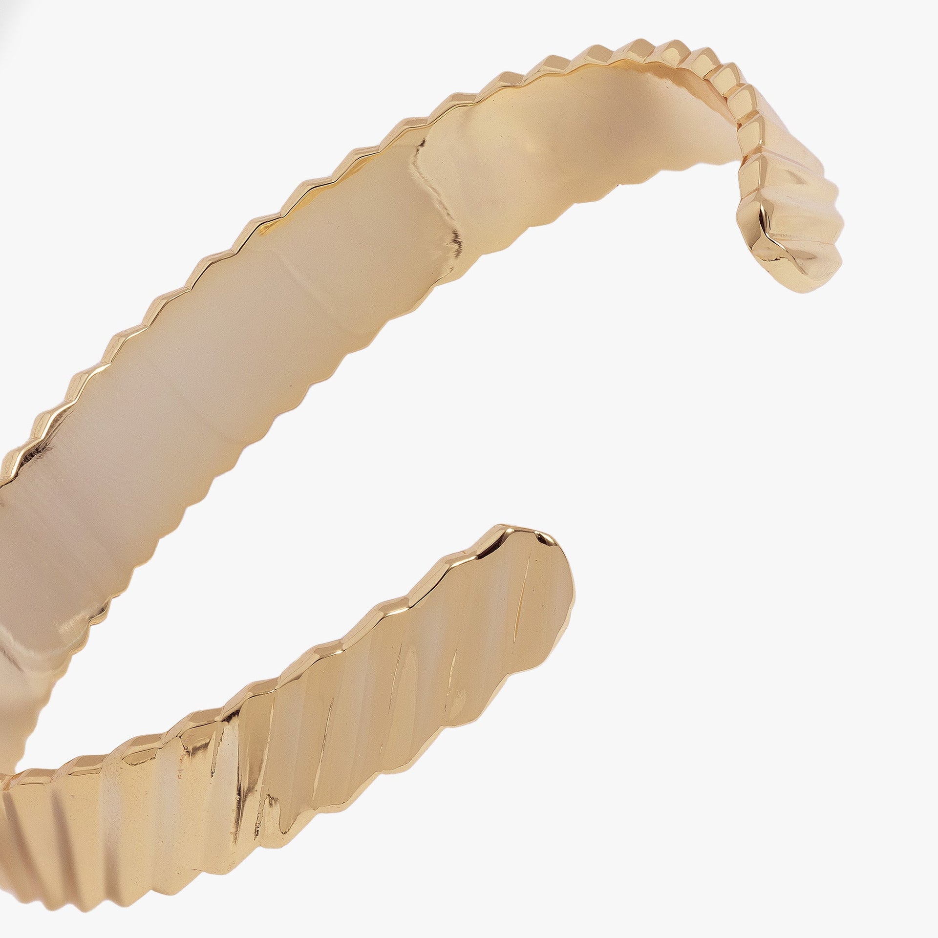 Palm Frond Textured Wide Open Cuff Bracelet in Gold Tone