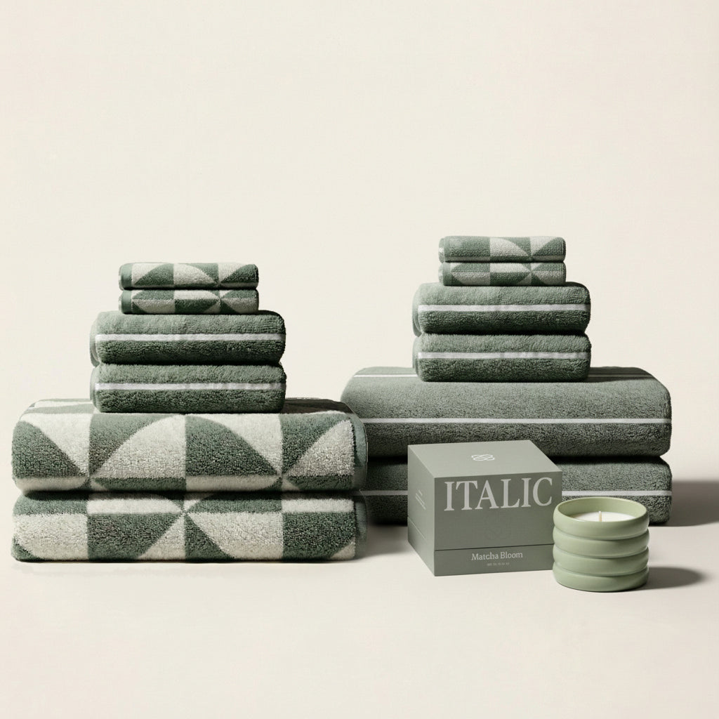 Sage Green Australian Cotton Geometric Bath Towel 600 GSM - Image 28