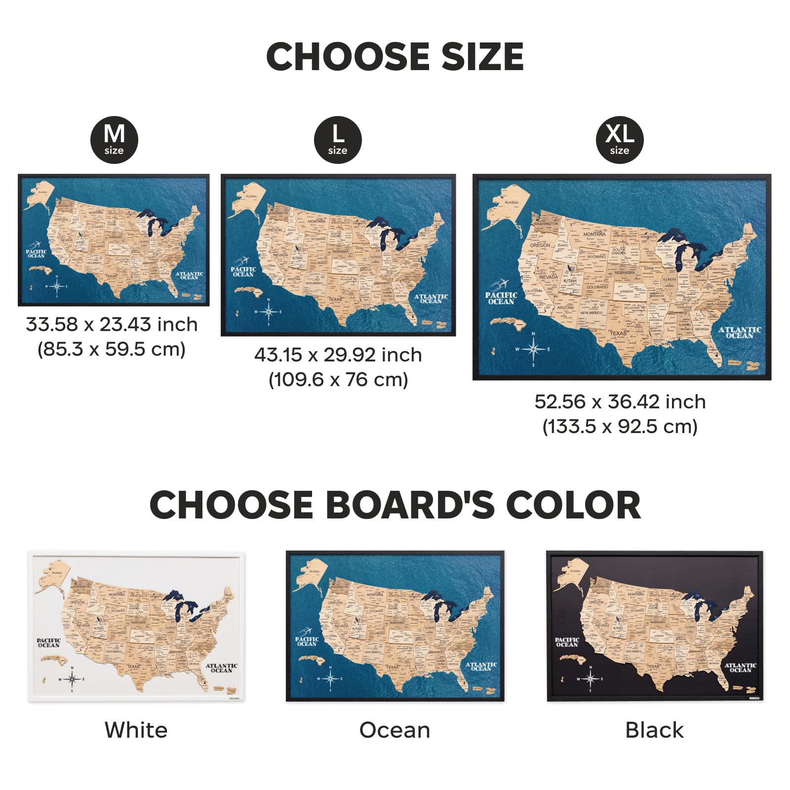 3D Wooden USA Map on Board in Gold