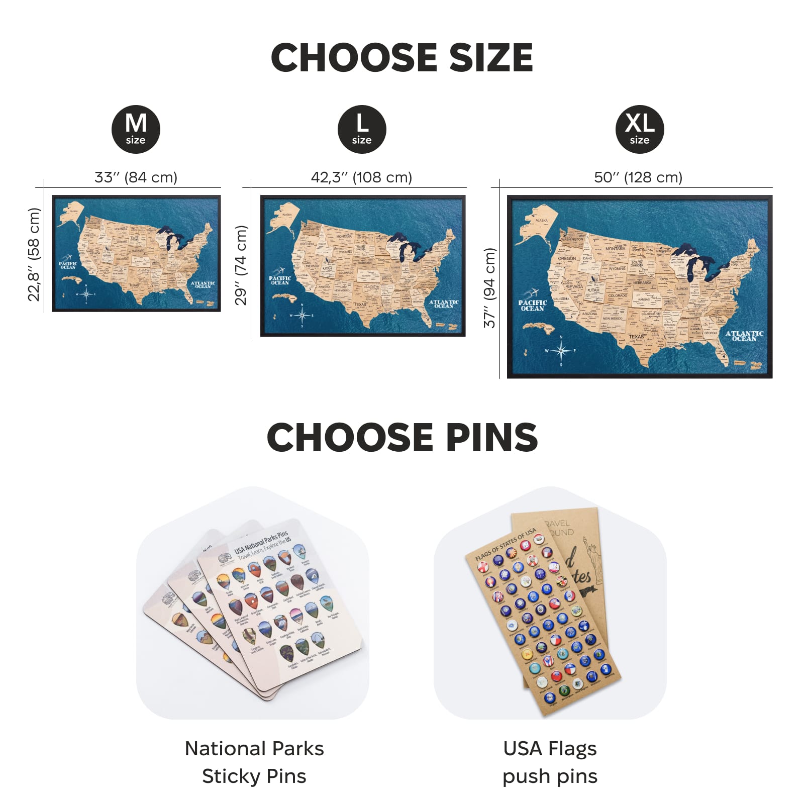 3D Wooden USA Map on Board in Gold