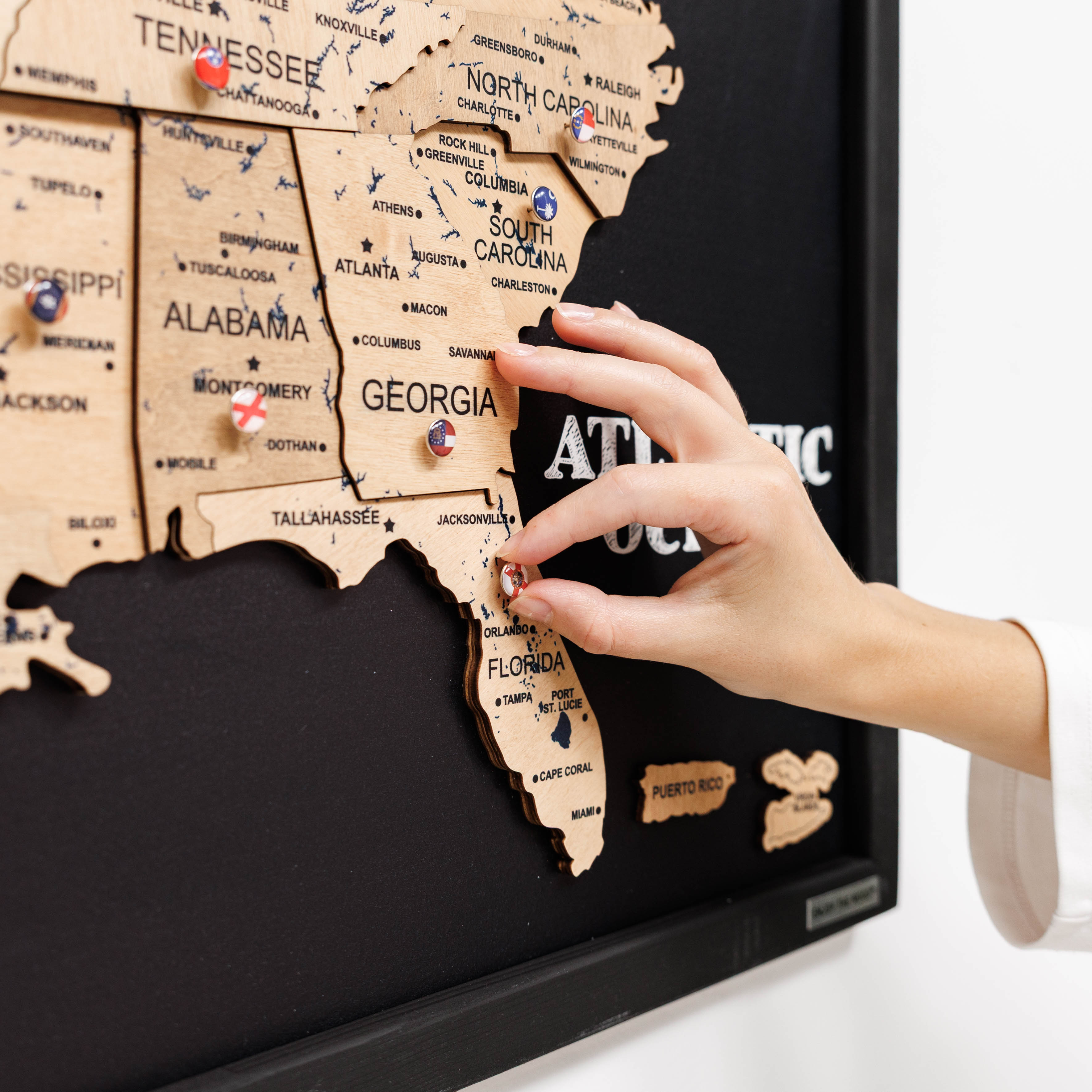 3D Wooden USA Map on Board in Gold