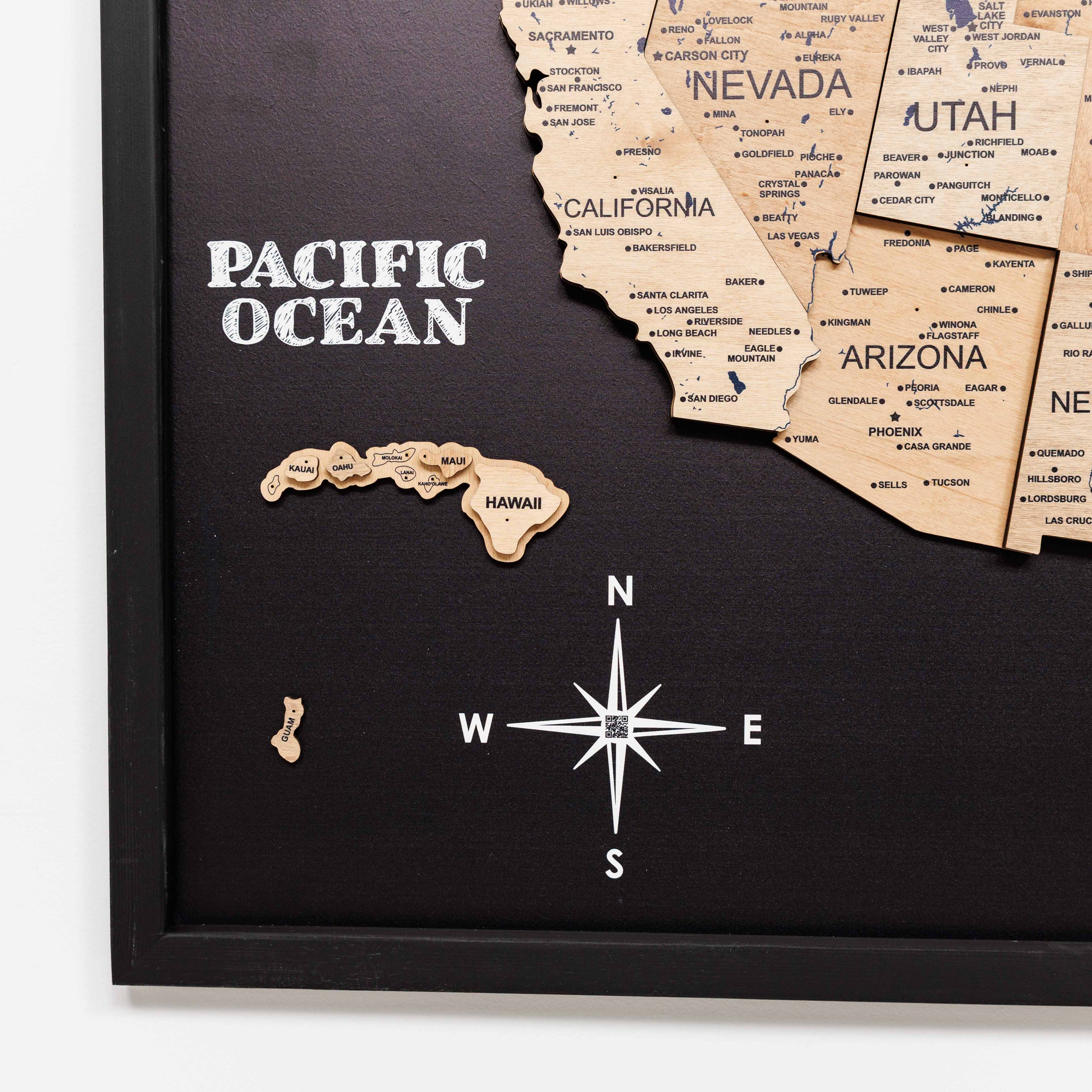 3D Wooden USA Map on Board in Gold